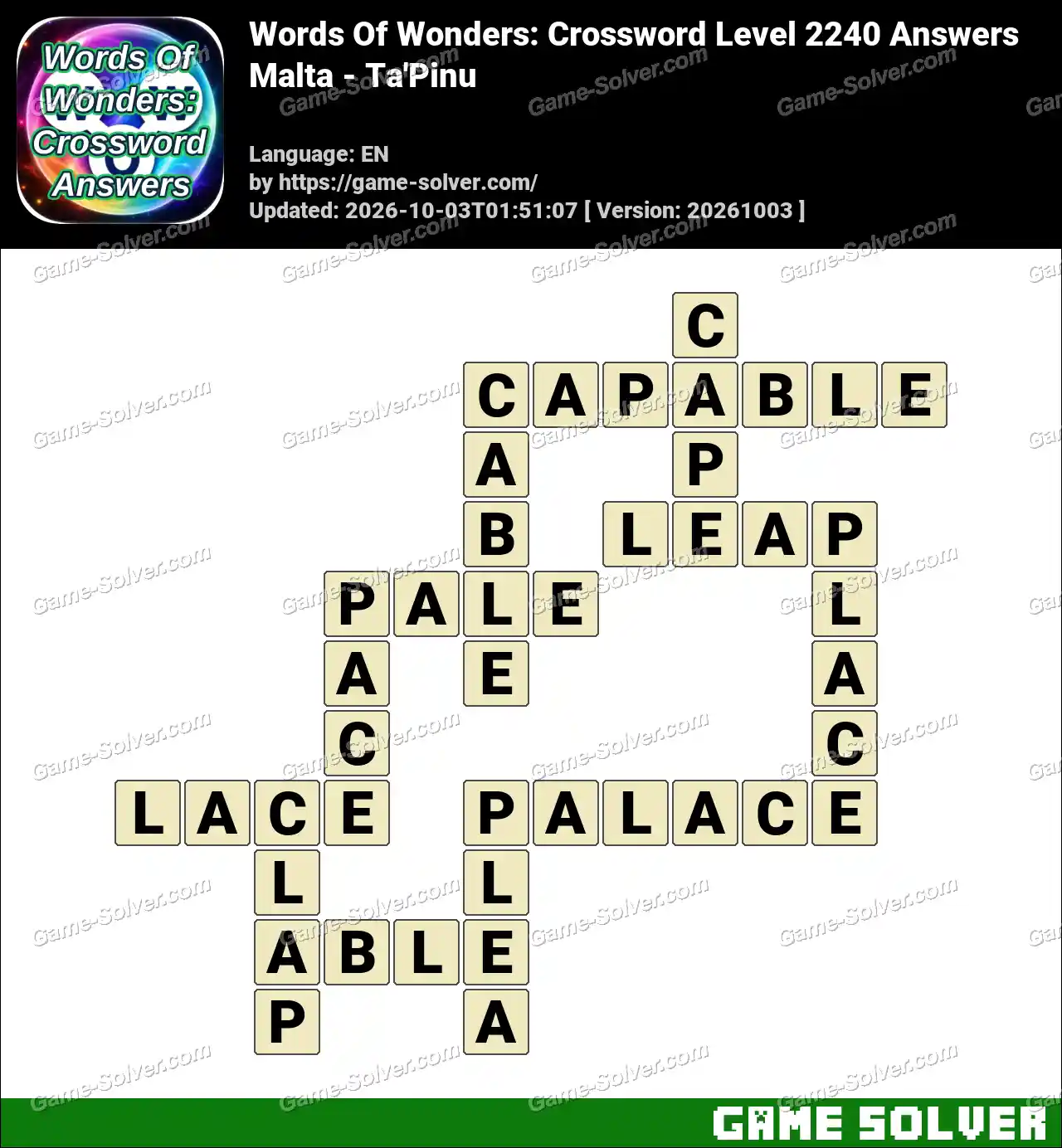 Words Of Wonders: Crossword Level 2240 Answers – Malta – Ta’Pinu